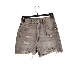 NEW NWT Women's Divided H&M Light Grey Distressed High Waist Mom Shorts | Size 2